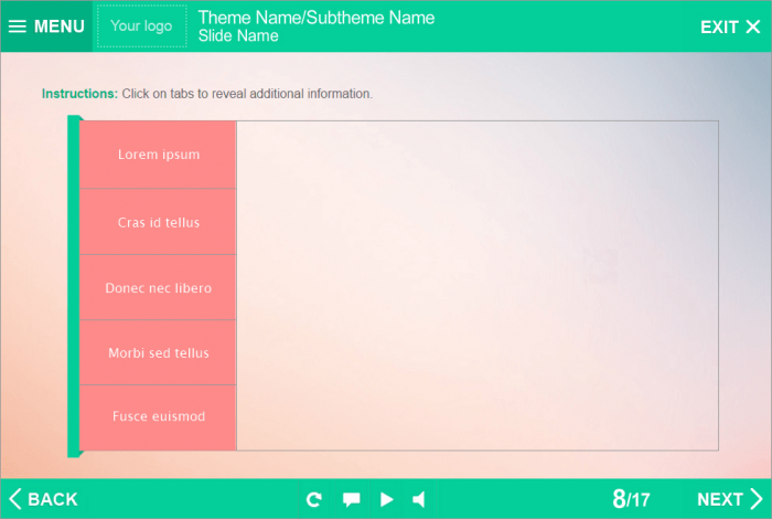 Vertical Tabs on Colorful Background — Download Templates for Lectora