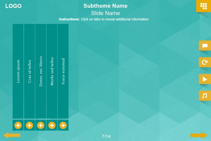 Turqoise Horizontal Accordion — Lectora Template Pack
