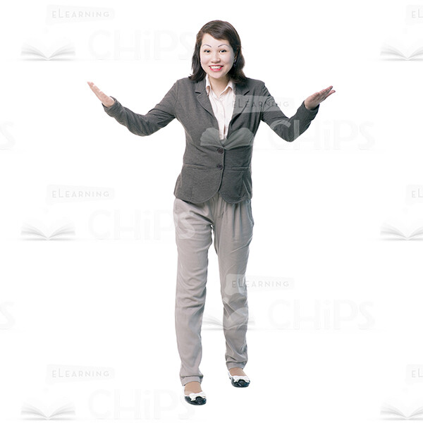 Smiling Woman Throwing Hands Up Cutout Photo-0