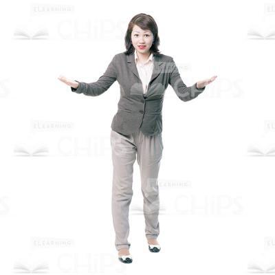 Friendly Young Woman Throws Hands Up Cutout-0