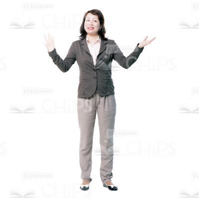 Pleased Young Woman Spreads Her Hands Cutout-0