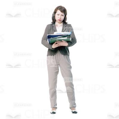 Exhausted Young Woman Holding Folders Cutout Photo-0