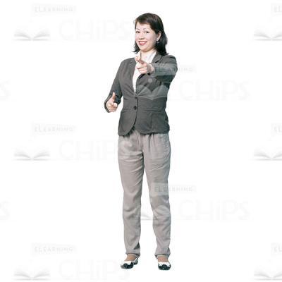 Cheerful Woman Character Pointing Cutout-0