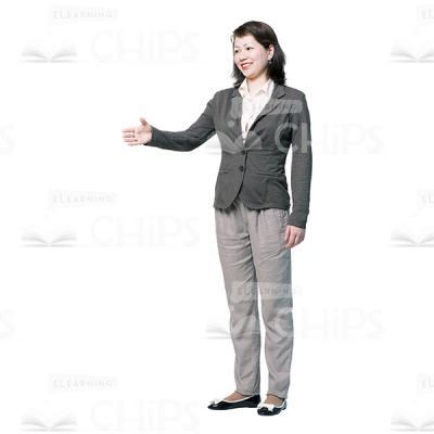 Friendly Young Woman Making Greeting Gesture Cutout-0
