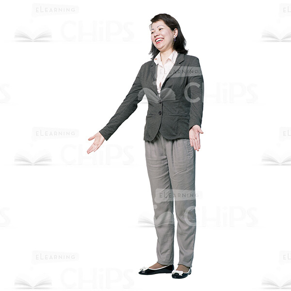 Cheerful Woman Spreads Hands Cutout Image-0
