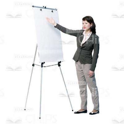 Half-Turned Young Woman Pointing At Flipchart Cutout Picture-0
