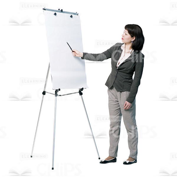 Focused Cutout Tutor Pointing To Flipchart-0
