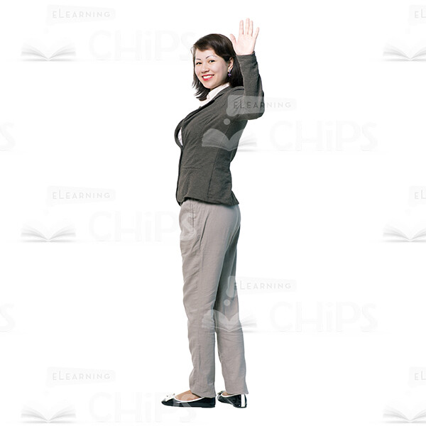 Half-Turned Woman Waving Hand Cutout Photo-0