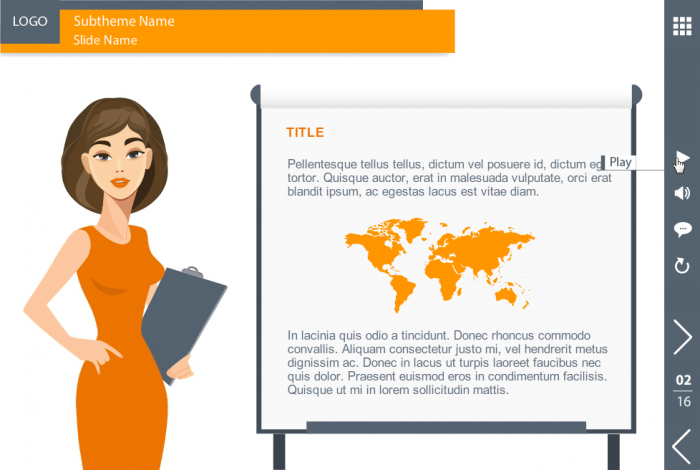 Vector Young Woman with Flipchart — Template Package for eLearning Developers