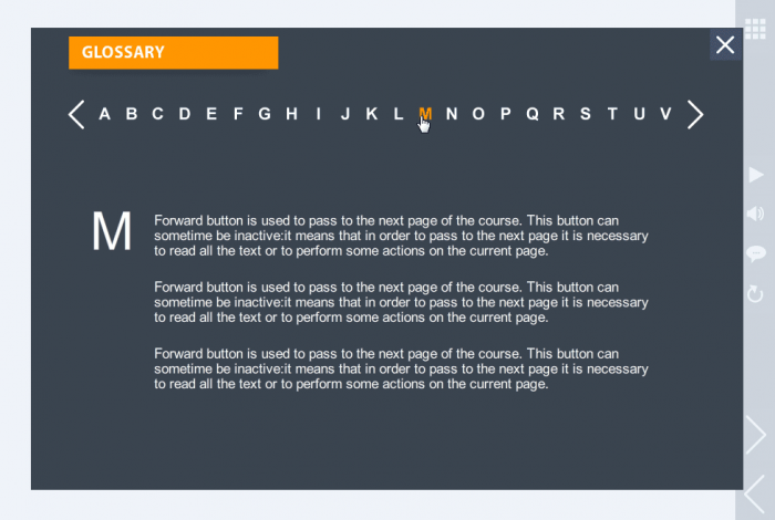 Dark Gray Glossary Page — Articulate Storyline Template Set