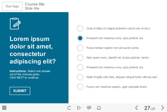 Quiz With Single Choice — eLearning Storyline Course Player