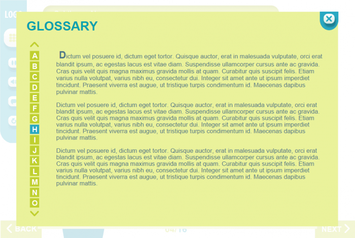 Light Green Glossary Page — Lectora Publisher Template Set