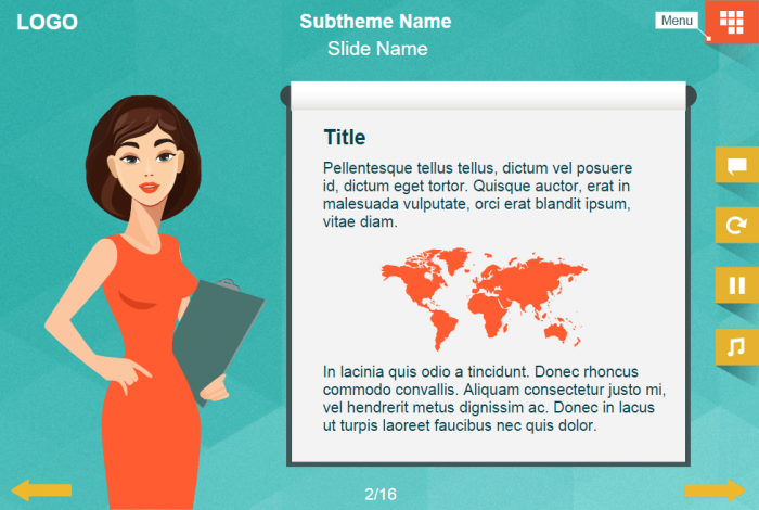 Vector Young Lady with Flipchart — Template Package for eLearning Developers
