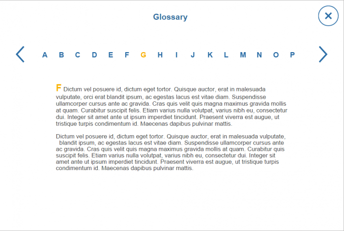 White Colored Glossary Page — Lectora Publisher Template Set