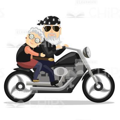 Vector Elderly Man And Woman On Motorcycle-0