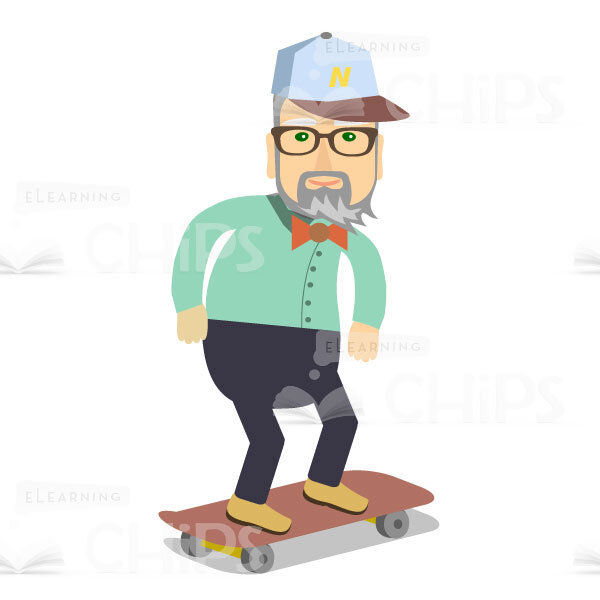 Vector Aged Man Character On Skateboard-0