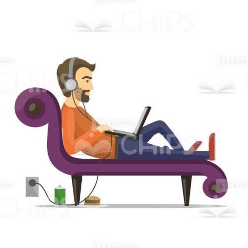 Bearded Vector Character With Laptop Lying On Sofa-15914
