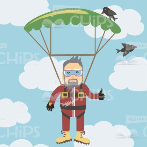 Mid-Aged Vector Man Character Likes Skydiving-0