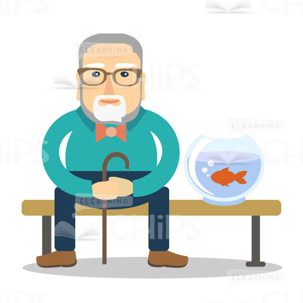 Elderly Man Character With Fishbowl-15930