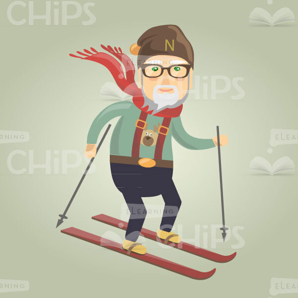 Aged Vector Man Character Skiing -0