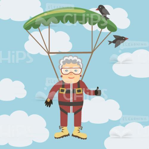 Vector Elderly Woman Character Likes Skydiving-0