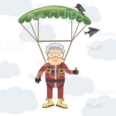 Vector Elderly Woman Character Likes Skydiving-15990
