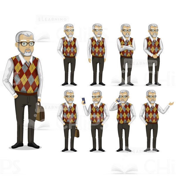 Middle-Aged Bearded Vector Man Character Set-0
