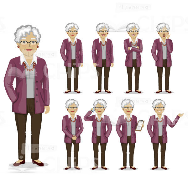 Aged Woman Vector Character Set-0