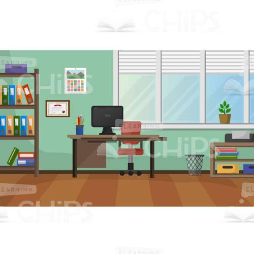 Cozy Office Interior With Wide Window Vector Background-0