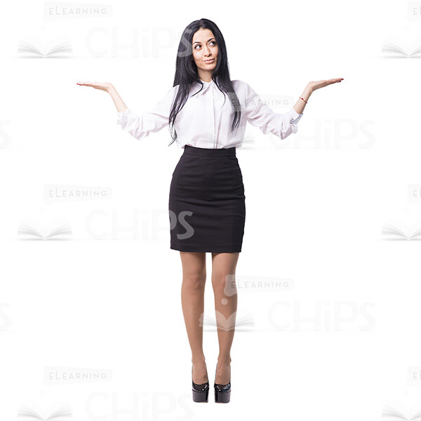 Thoughtful Businesswoman Makes Scales Cutout-0