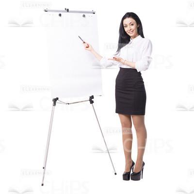 Smiling Cutout Woman Character Presenting Something On Flipchart-0