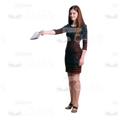 Cutout Picture Of Attractive Woman Giving Her Notebook -0