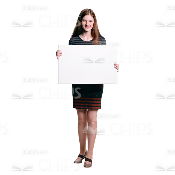 Cutout Picture Of Smiling Woman With Horizontal Board-0