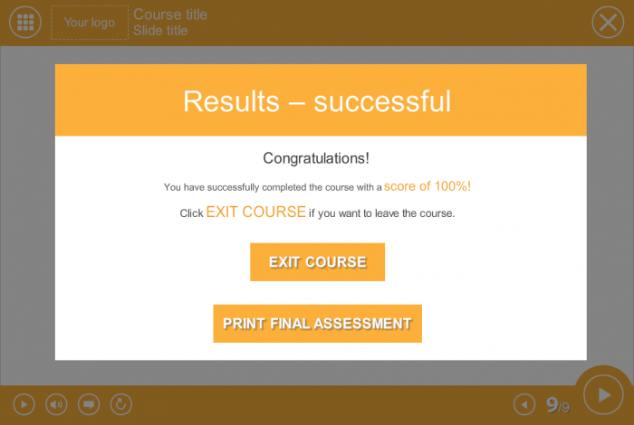 Successful Course Results — Storyline eLearning Course Player