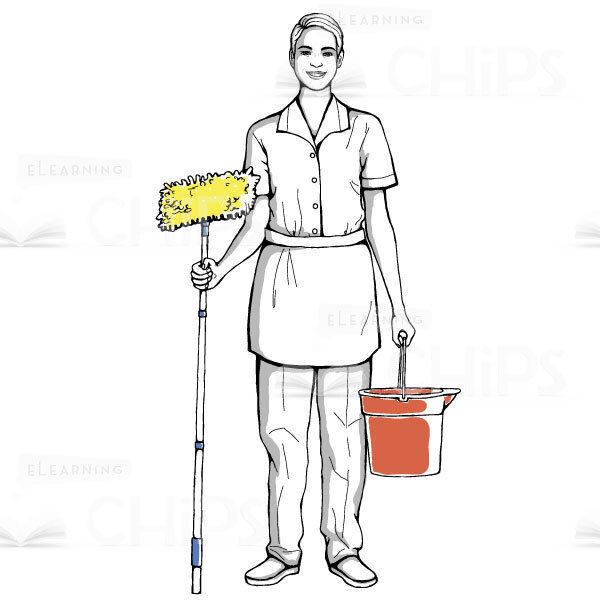 Hand-Drawn Cleaning Woman Vector Character-0