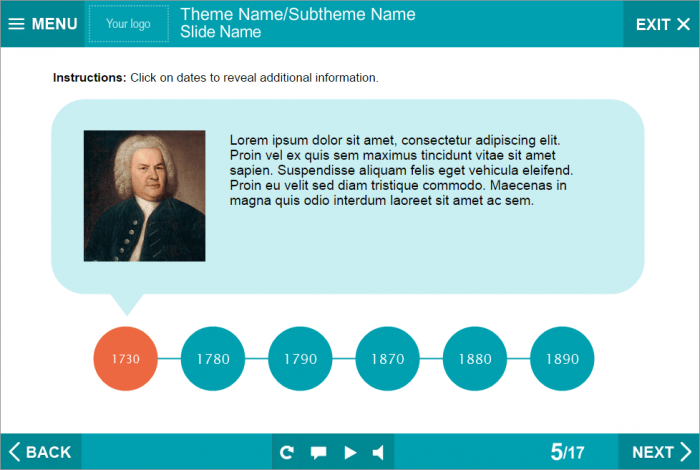 Interactive Timeline — Blue Colored Templates for Lectora Publisher