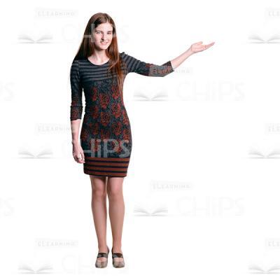 Friendly Young Female Character Pointing With Left Hand Cutout Picture-0