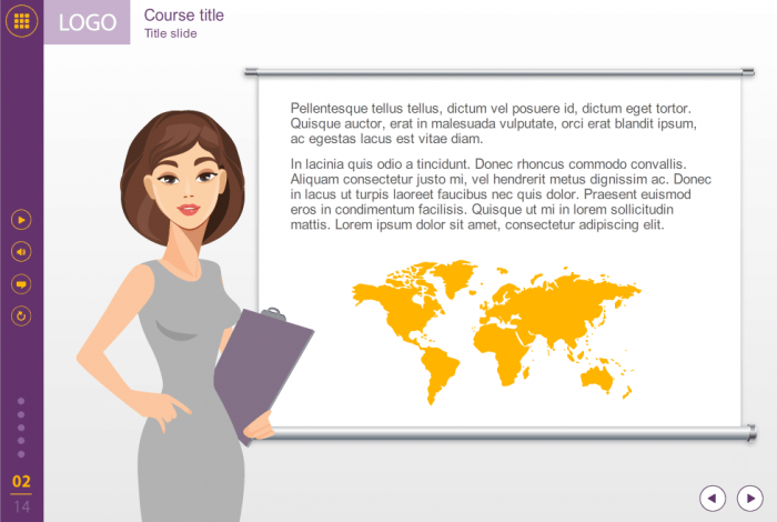 Vector Young Woman with Flipchart — Template Package for eLearning Developers