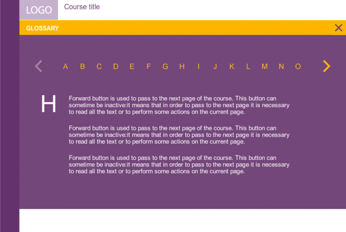 Purple Glossary Page — Articulate Storyline Template Set