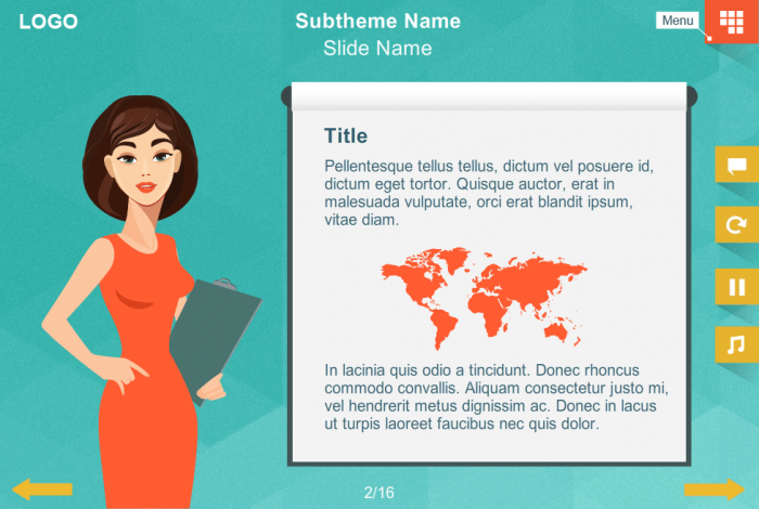 Vector Young Lady with Flipchart — Template Package for eLearning Developers