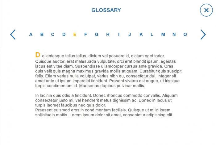 White Colored Glossary Page — Articulate Storyline Template Set