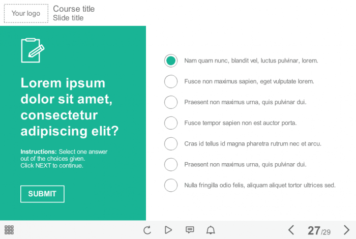 Quiz With Single Choice — eLearning Storyline Course Player