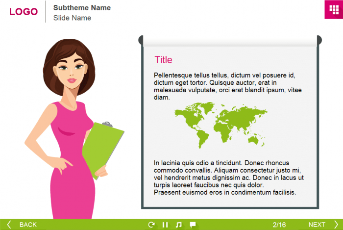 Vector Young Business Woman with Flipchart — Template Package for eLearning Developers