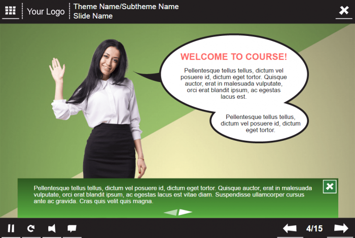 Female Business Character With Callout and Closed Captions — Lectora eLearning Template