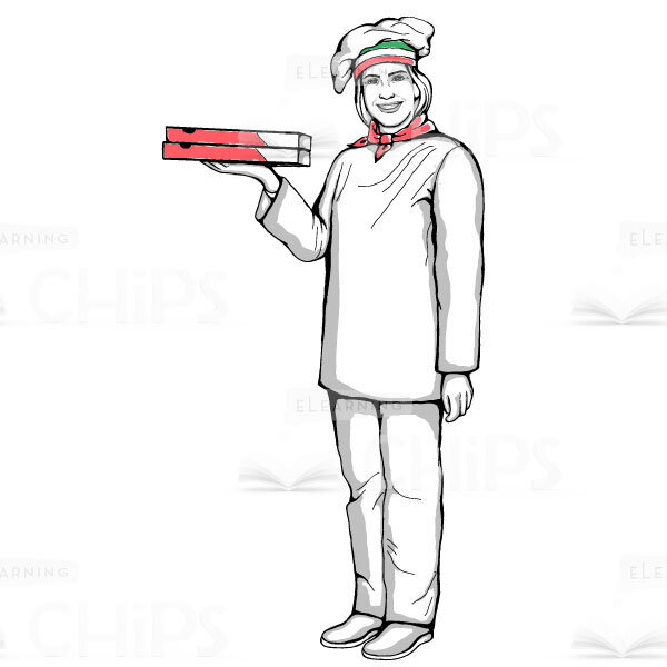 Chef Holding Pizza Hand-Drawn Vector Character-0