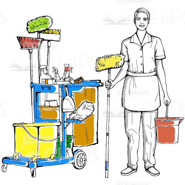 Vector Cleaner With Cleaning Equipment Hand-Drawn Character-0