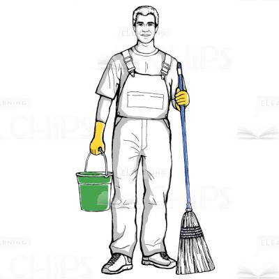 Handsome Janitor Hand-Drawn Vector Character-0