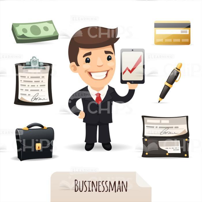 Businessman With Business Objects Vector Character-0