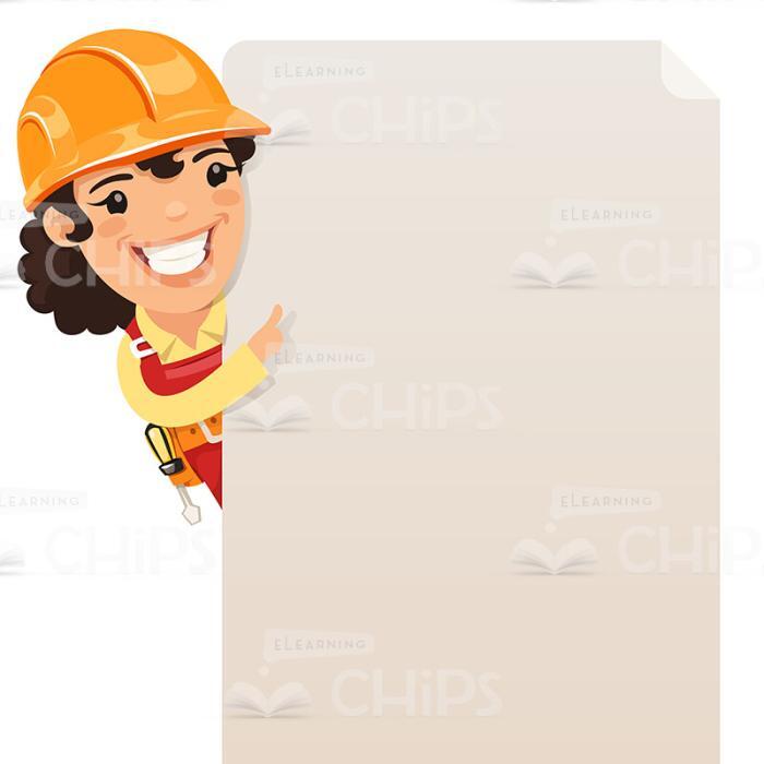 Female Constructor With Blank Poster Vector Character-0