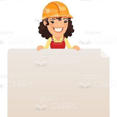 Female Constructor Stands Over Blank Poster Vector Character-0